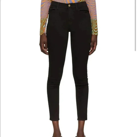 FRAME denim | Black 'Le Skinny High' Jeans in  Film Noir - Picture 1 of 15